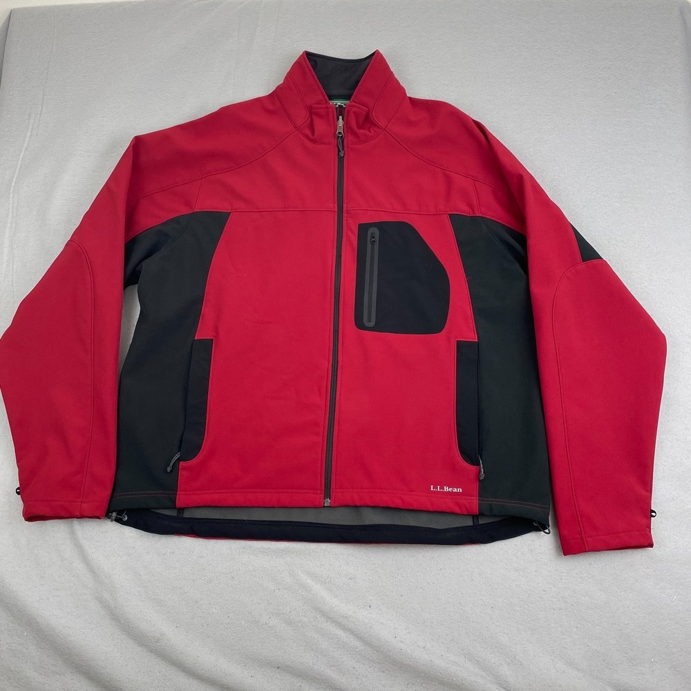 LL Bean Mens Jacket XXL 2XL Softshell Fleece Lined Red full zip pockets hiking